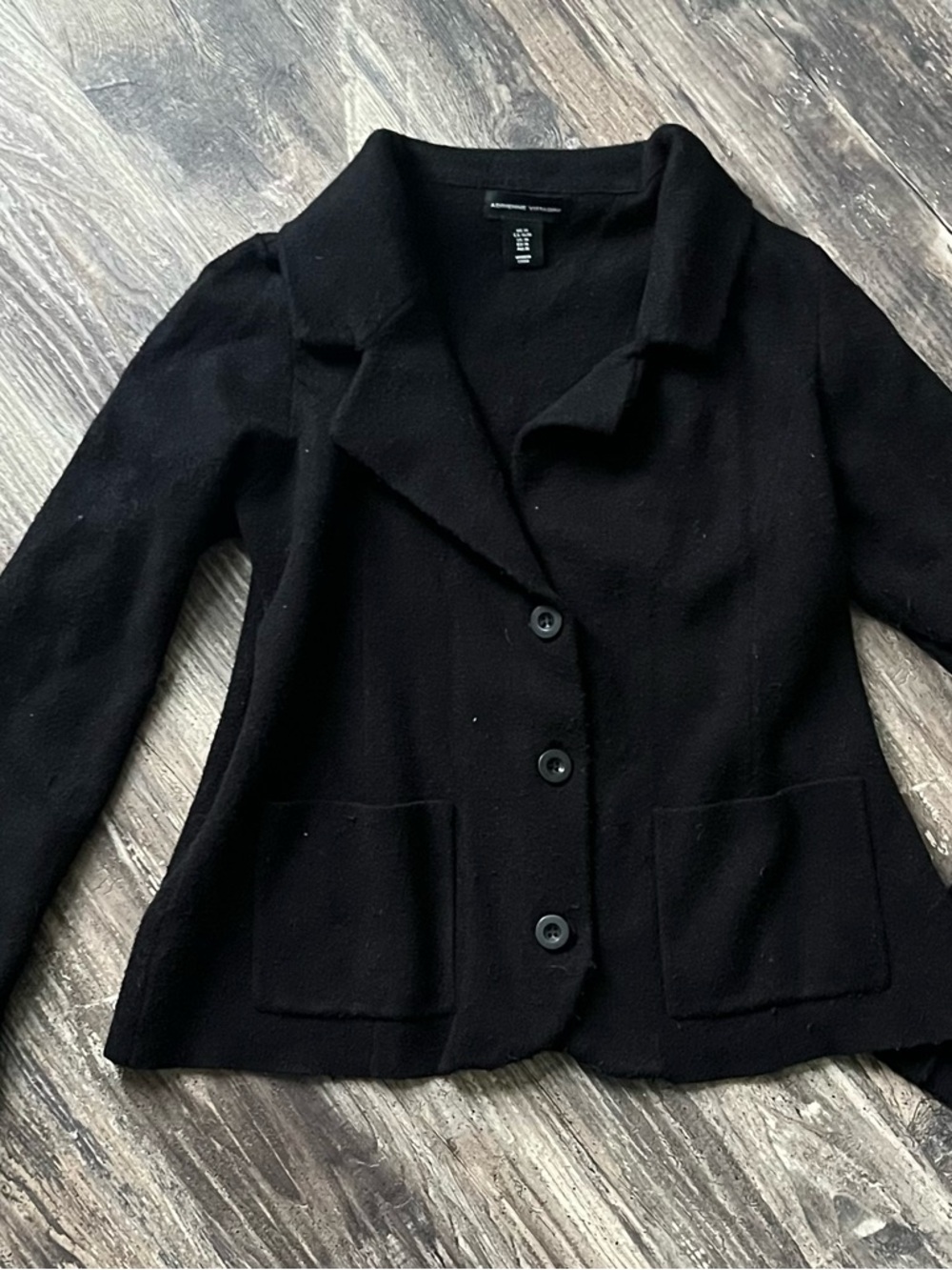 Adrienne Vittadini Black Button-Front Fitted Cardigan